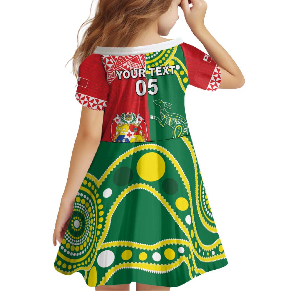 Custom Tonga XIII And Australia Kangaroos Family Matching Off Shoulder Maxi Dress and Hawaiian Shirt Mate Maa Tongan Ngatu With Aboriginal LT05 - Polynesian Pride