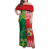 Custom Tonga XIII And Australia Kangaroos Family Matching Off Shoulder Maxi Dress and Hawaiian Shirt Mate Maa Tongan Ngatu With Aboriginal LT05 Mom's Dress Red - Polynesian Pride