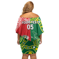 Custom Tonga XIII And Australia Kangaroos Family Matching Off Shoulder Short Dress and Hawaiian Shirt Mate Maa Tongan Ngatu With Aboriginal LT05 - Polynesian Pride