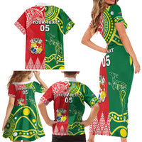 Custom Tonga XIII And Australia Kangaroos Family Matching Short Sleeve Bodycon Dress and Hawaiian Shirt Mate Maa Tongan Ngatu With Aboriginal LT05 - Polynesian Pride
