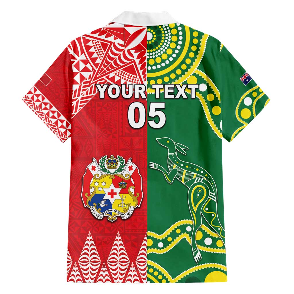 Custom Tonga XIII And Australia Kangaroos Family Matching Short Sleeve Bodycon Dress and Hawaiian Shirt Mate Maa Tongan Ngatu With Aboriginal LT05 - Polynesian Pride