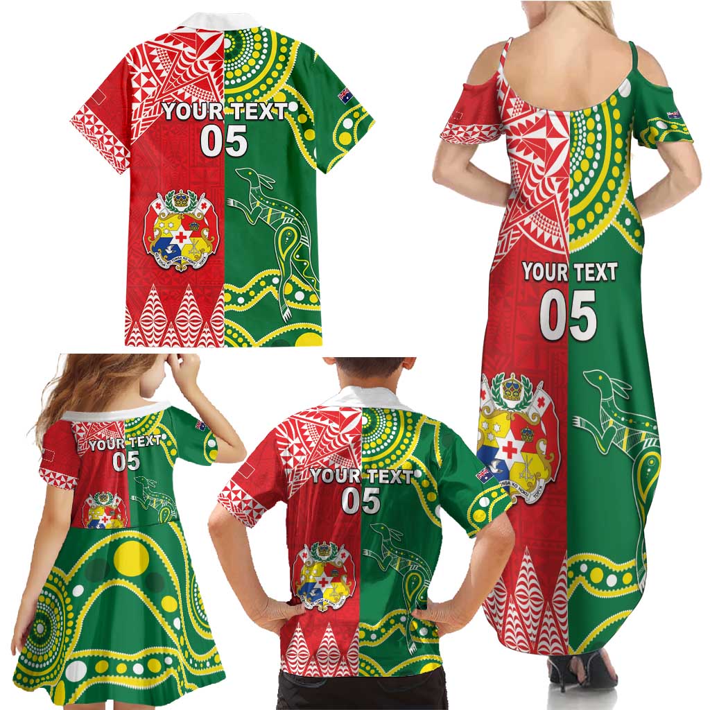 Custom Tonga XIII And Australia Kangaroos Family Matching Summer Maxi Dress and Hawaiian Shirt Mate Maa Tongan Ngatu With Aboriginal LT05 - Polynesian Pride