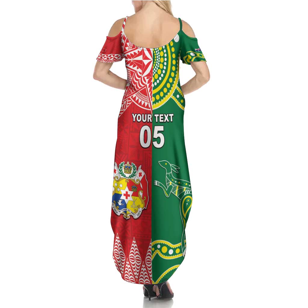 Custom Tonga XIII And Australia Kangaroos Family Matching Summer Maxi Dress and Hawaiian Shirt Mate Maa Tongan Ngatu With Aboriginal LT05 - Polynesian Pride