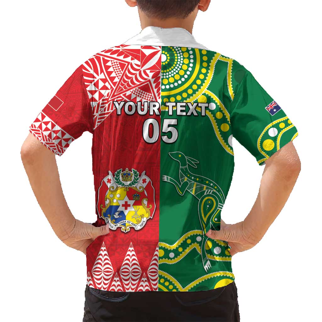 Custom Tonga XIII And Australia Kangaroos Family Matching Tank Maxi Dress and Hawaiian Shirt Mate Maa Tongan Ngatu With Aboriginal LT05 - Polynesian Pride