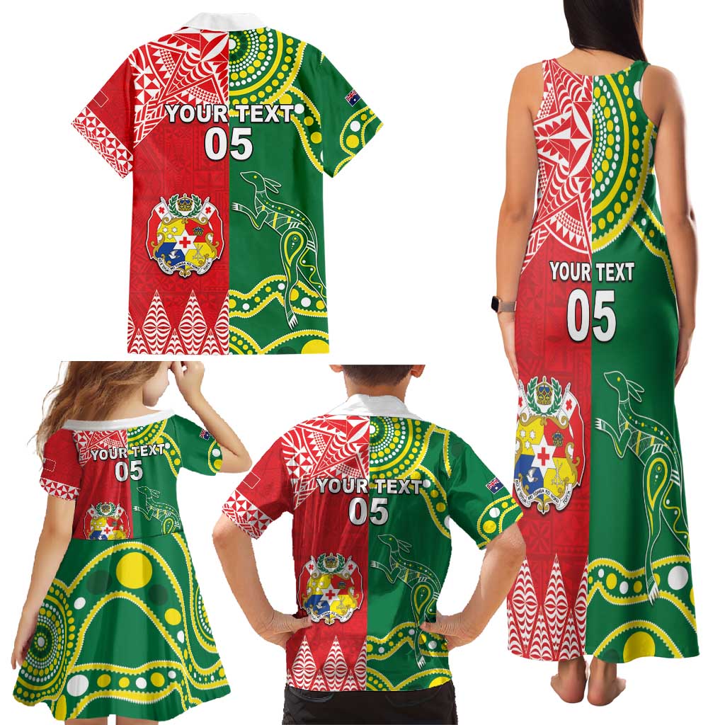 Custom Tonga XIII And Australia Kangaroos Family Matching Tank Maxi Dress and Hawaiian Shirt Mate Maa Tongan Ngatu With Aboriginal LT05 - Polynesian Pride