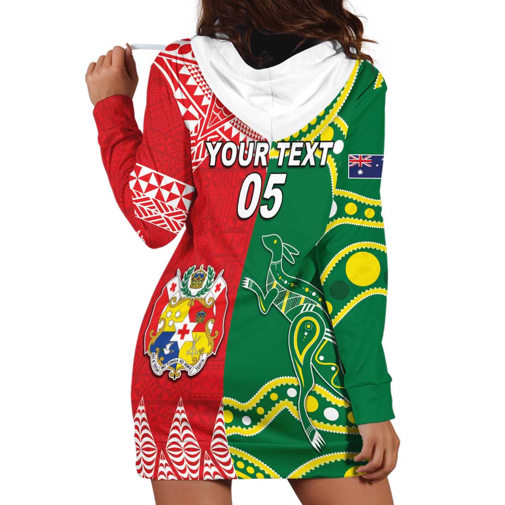Custom Tonga XIII And Australia Kangaroos Hoodie Dress Mate Maa Tongan Ngatu With Aboriginal LT05 - Polynesian Pride
