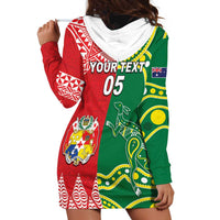Custom Tonga XIII And Australia Kangaroos Hoodie Dress Mate Maa Tongan Ngatu With Aboriginal LT05 - Polynesian Pride