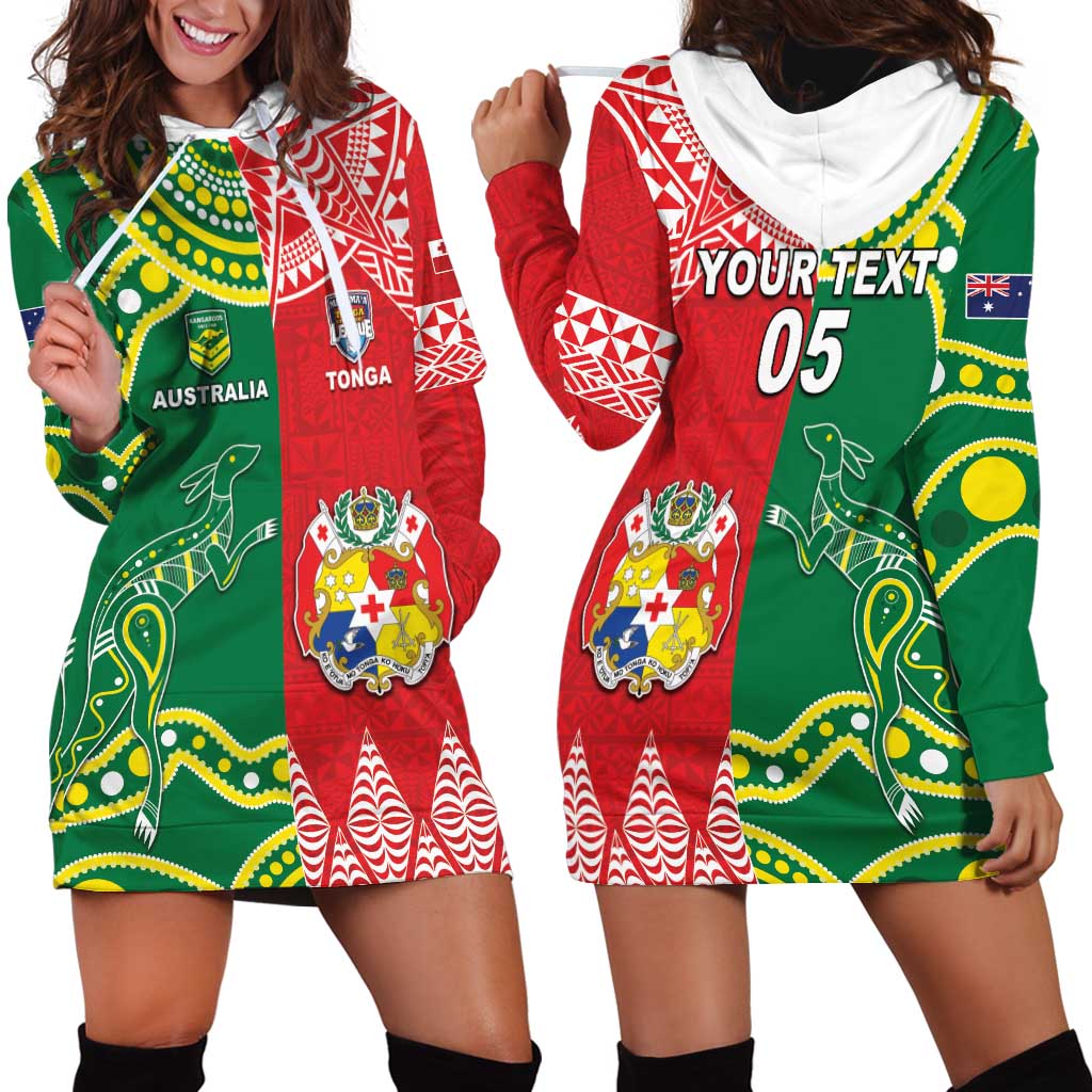 Custom Tonga XIII And Australia Kangaroos Hoodie Dress Mate Maa Tongan Ngatu With Aboriginal LT05 - Polynesian Pride