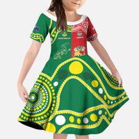 Custom Tonga XIII And Australia Kangaroos Kid Short Sleeve Dress Mate Maa Tongan Ngatu With Aboriginal LT05 KID Red - Polynesian Pride