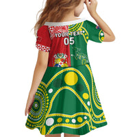 Custom Tonga XIII And Australia Kangaroos Kid Short Sleeve Dress Mate Maa Tongan Ngatu With Aboriginal LT05 - Polynesian Pride