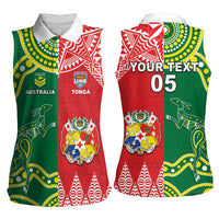 Custom Tonga XIII And Australia Kangaroos Women Sleeveless Polo Shirt Mate Maa Tongan Ngatu With Aboriginal LT05 - Polynesian Pride