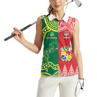 Custom Tonga XIII And Australia Kangaroos Women Sleeveless Polo Shirt Mate Maa Tongan Ngatu With Aboriginal LT05 - Polynesian Pride