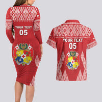 Custom Tonga Rugby Couples Matching Long Sleeve Bodycon Dress and Hawaiian Shirt Tonga Mate Ma'a Take The Lead LT05 - Polynesian Pride