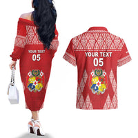 Custom Tonga Rugby Couples Matching Off The Shoulder Long Sleeve Dress and Hawaiian Shirt Tonga Mate Ma'a Take The Lead LT05 - Polynesian Pride