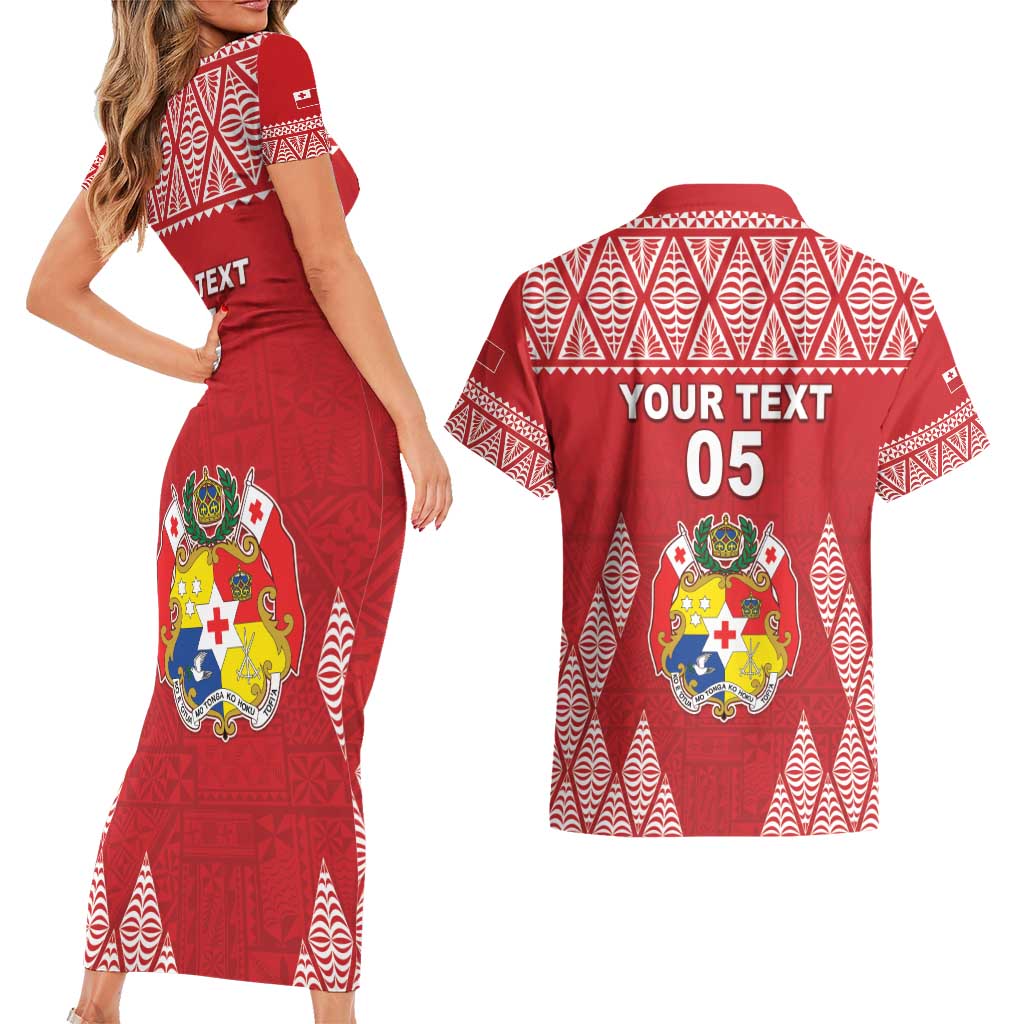Custom Tonga Rugby Couples Matching Short Sleeve Bodycon Dress and Hawaiian Shirt Tonga Mate Ma'a Take The Lead LT05 - Polynesian Pride