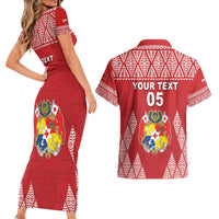 Custom Tonga Rugby Couples Matching Short Sleeve Bodycon Dress and Hawaiian Shirt Tonga Mate Ma'a Take The Lead LT05 - Polynesian Pride