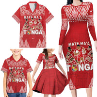 Custom Tonga Rugby Family Matching Long Sleeve Bodycon Dress and Hawaiian Shirt Tonga Mate Ma'a Take The Lead LT05 - Polynesian Pride