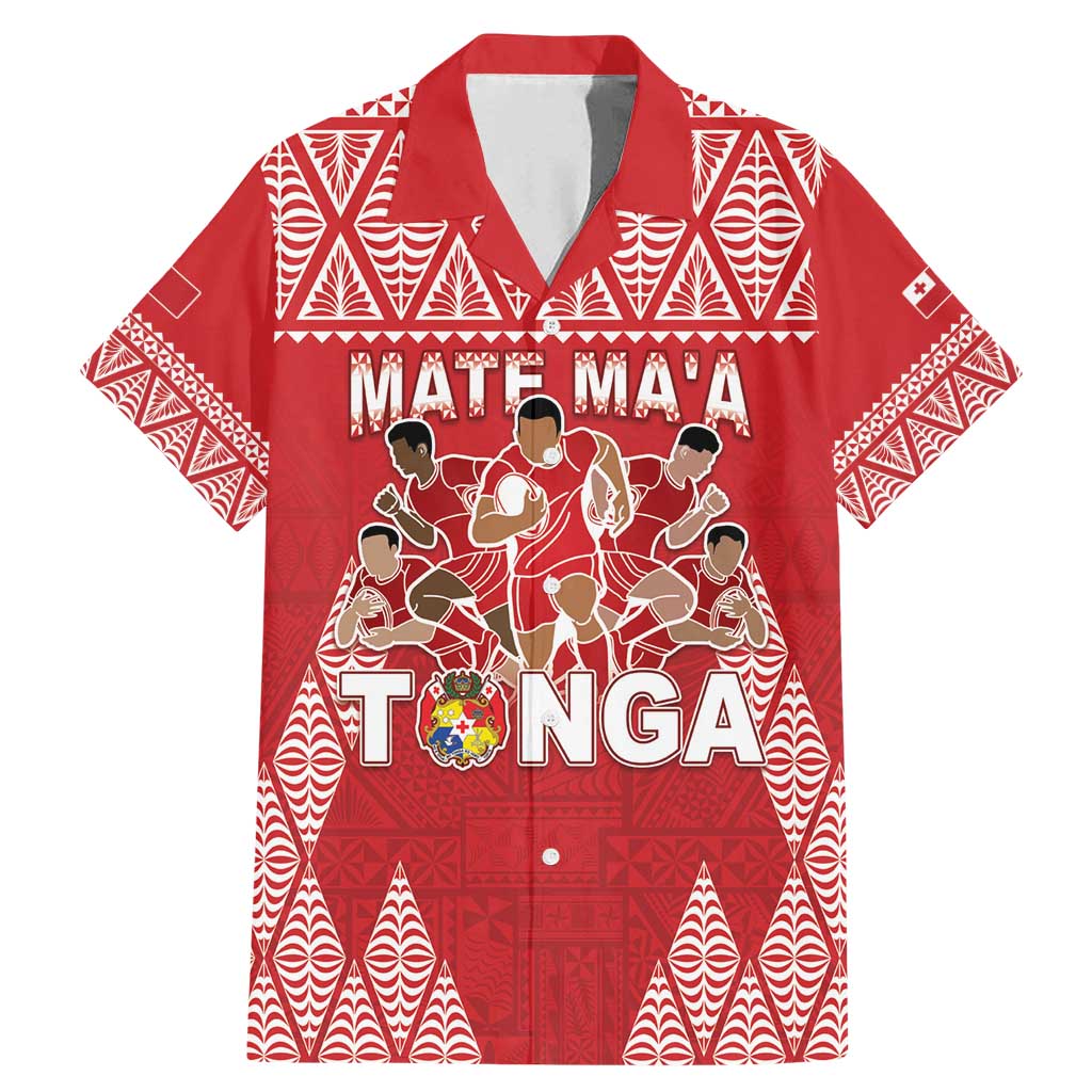 Custom Tonga Rugby Family Matching Mermaid Dress and Hawaiian Shirt Tonga Mate Ma'a Take The Lead LT05 Dad's Shirt - Short Sleeve Red - Polynesian Pride