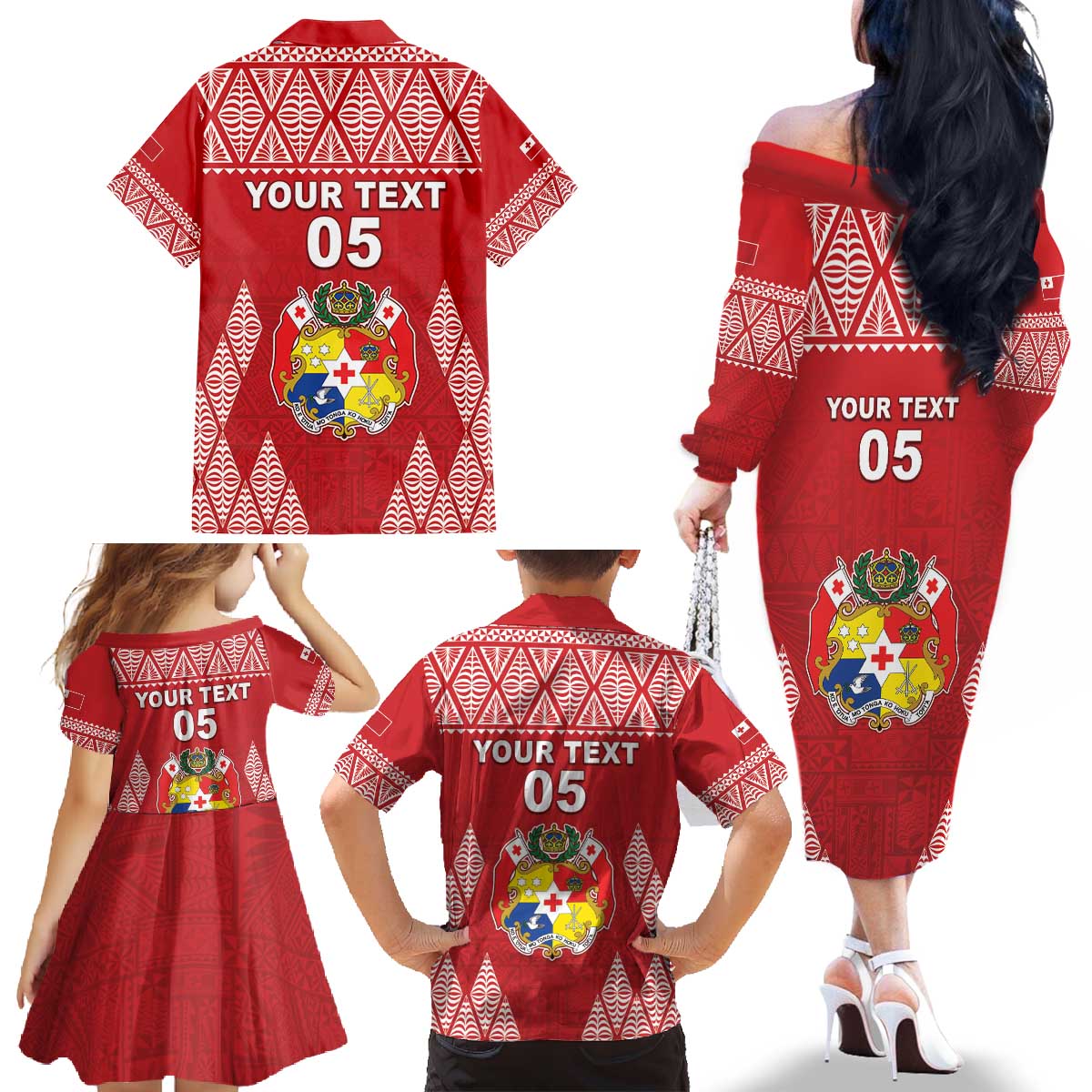 Custom Tonga Rugby Family Matching Off The Shoulder Long Sleeve Dress and Hawaiian Shirt Tonga Mate Ma'a Take The Lead LT05 - Polynesian Pride