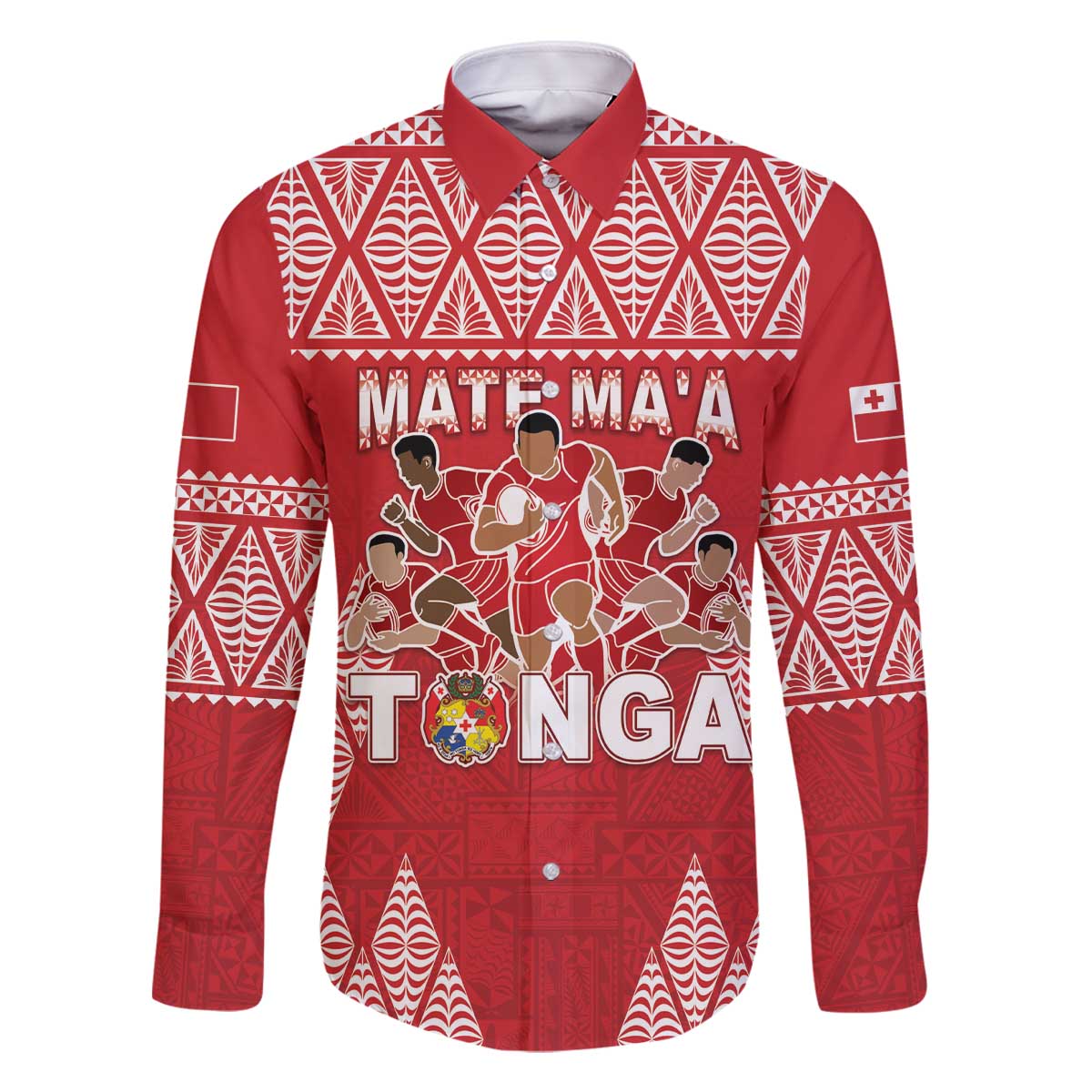 Custom Tonga Rugby Family Matching Off The Shoulder Long Sleeve Dress and Hawaiian Shirt Tonga Mate Ma'a Take The Lead LT05 Dad's Shirt - Long Sleeve Red - Polynesian Pride