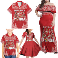 Custom Tonga Rugby Family Matching Off Shoulder Maxi Dress and Hawaiian Shirt Tonga Mate Ma'a Take The Lead LT05 - Polynesian Pride