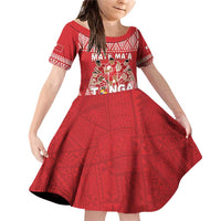 Custom Tonga Rugby Family Matching Off Shoulder Short Dress and Hawaiian Shirt Tonga Mate Ma'a Take The Lead LT05 Daughter's Dress Red - Polynesian Pride