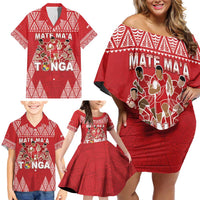 Custom Tonga Rugby Family Matching Off Shoulder Short Dress and Hawaiian Shirt Tonga Mate Ma'a Take The Lead LT05 - Polynesian Pride