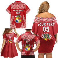 Custom Tonga Rugby Family Matching Off Shoulder Short Dress and Hawaiian Shirt Tonga Mate Ma'a Take The Lead LT05 - Polynesian Pride