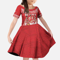 Custom Tonga Rugby Family Matching Short Sleeve Bodycon Dress and Hawaiian Shirt Tonga Mate Ma'a Take The Lead LT05 Daughter's Dress Red - Polynesian Pride