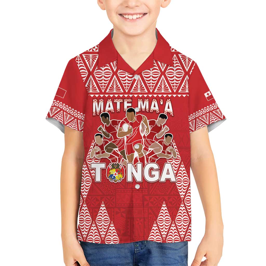 Custom Tonga Rugby Family Matching Summer Maxi Dress and Hawaiian Shirt Tonga Mate Ma'a Take The Lead LT05 Son's Shirt Red - Polynesian Pride