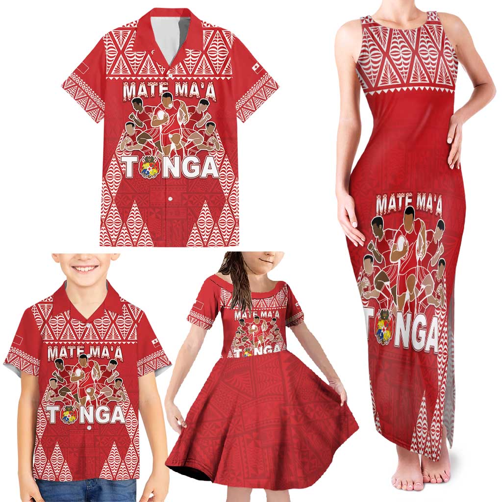 Custom Tonga Rugby Family Matching Tank Maxi Dress and Hawaiian Shirt Tonga Mate Ma'a Take The Lead LT05 - Polynesian Pride
