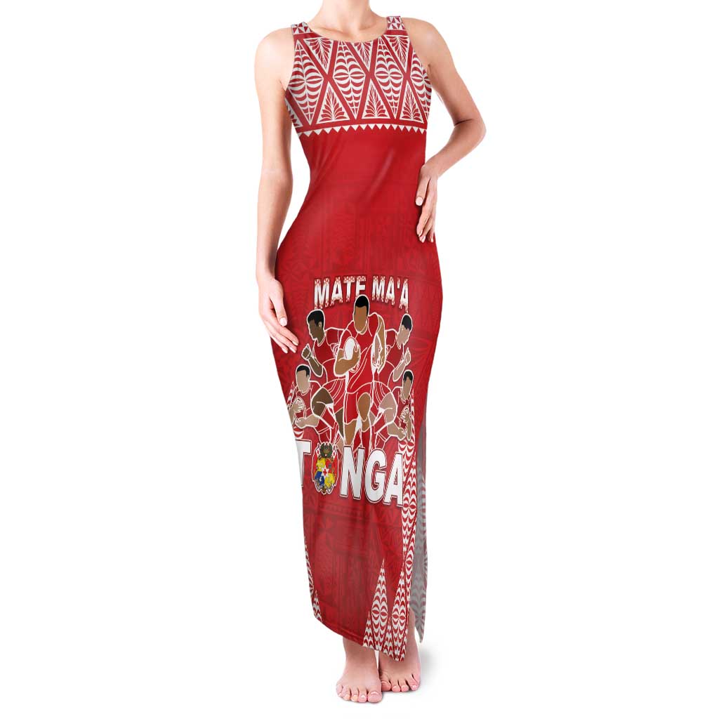 Custom Tonga Rugby Family Matching Tank Maxi Dress and Hawaiian Shirt Tonga Mate Ma'a Take The Lead LT05 Mom's Dress Red - Polynesian Pride