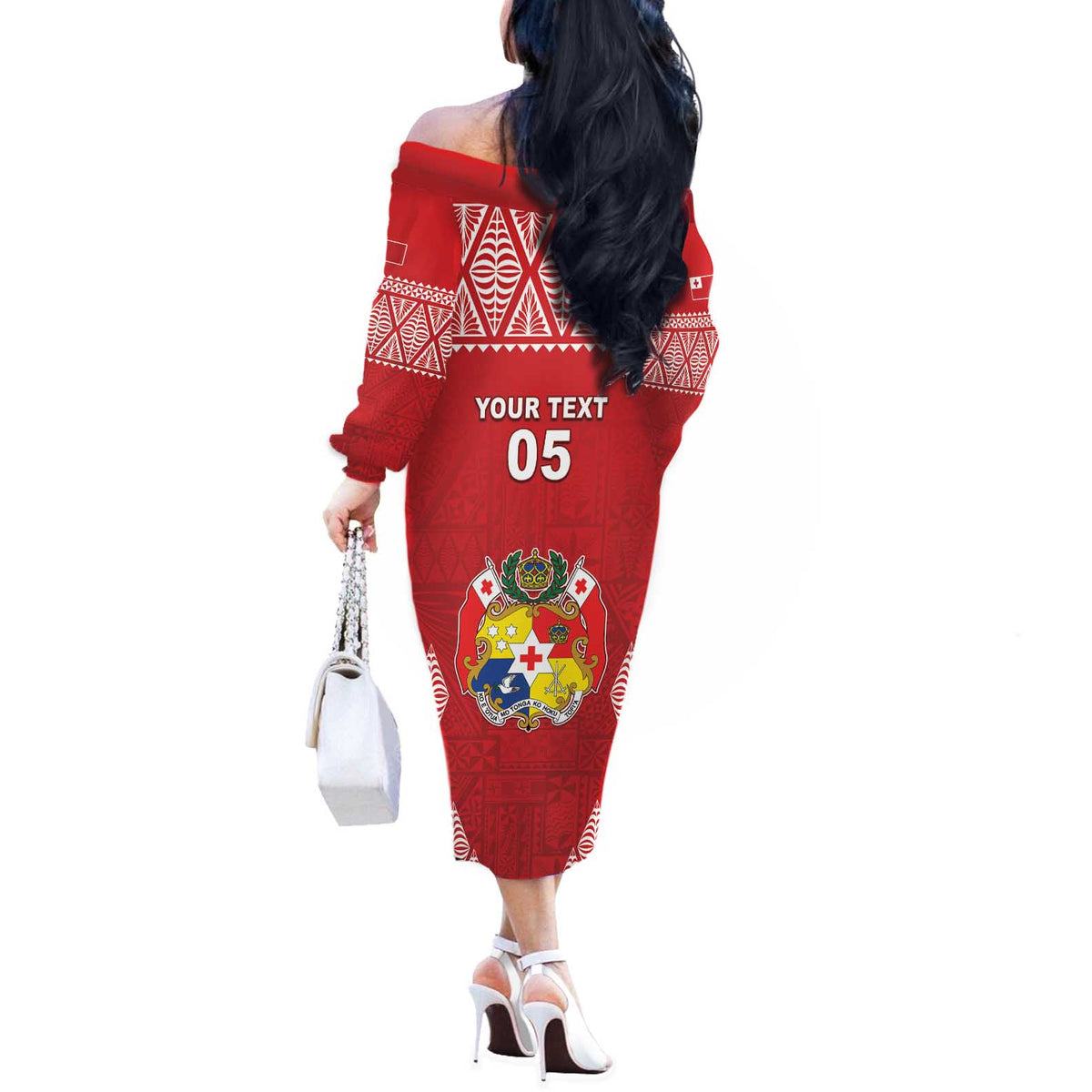 Custom Tonga Rugby Off The Shoulder Long Sleeve Dress Tonga Mate Ma'a Take The Lead LT05 - Polynesian Pride