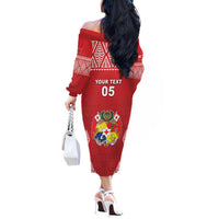 Custom Tonga Rugby Off The Shoulder Long Sleeve Dress Tonga Mate Ma'a Take The Lead LT05 - Polynesian Pride