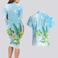 Personalised 2025 Aloha Hawaii Couples Matching Long Sleeve Bodycon Dress and Hawaiian Shirt Tropical Flowers And Honu LT05 - Polynesian Pride