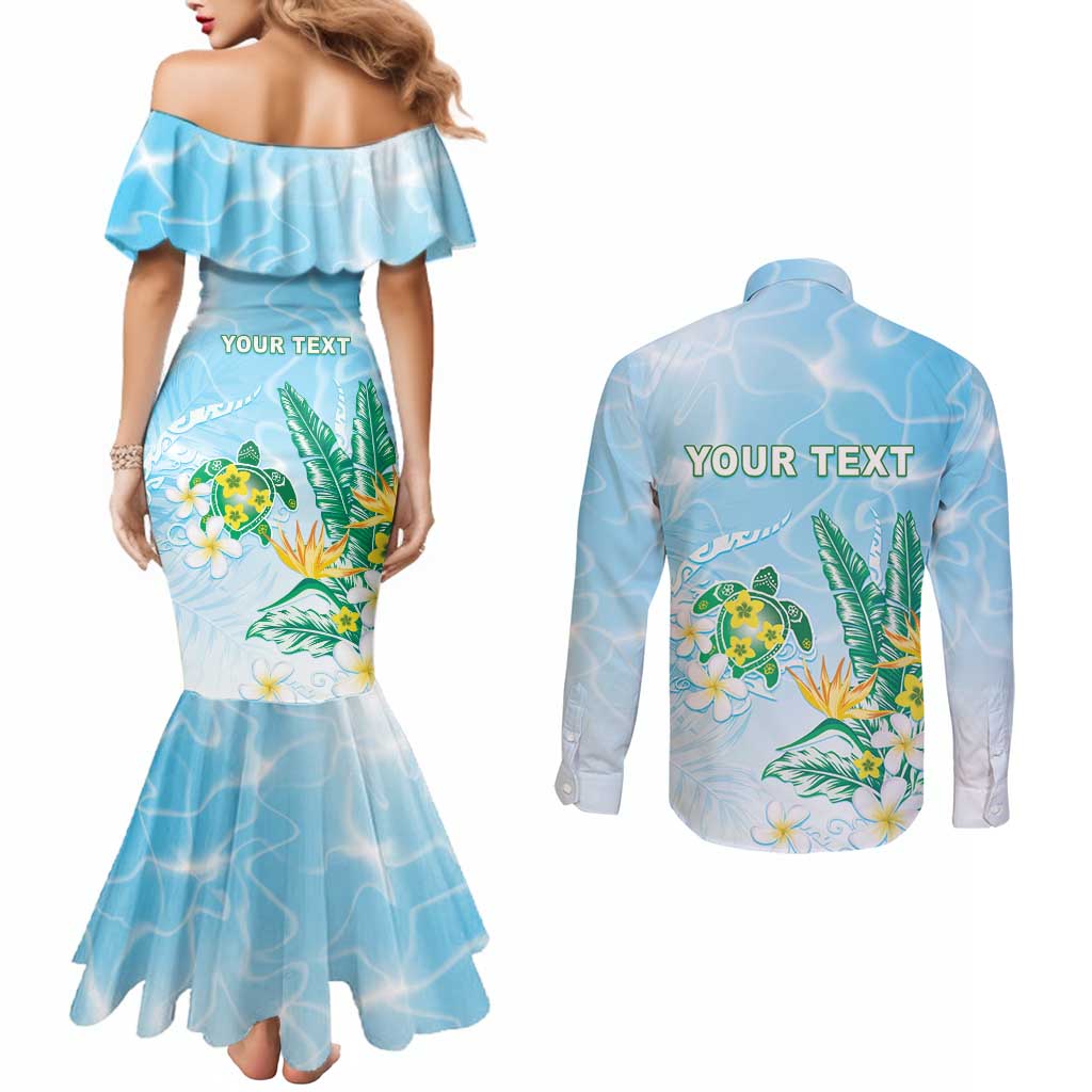 Personalised 2025 Aloha Hawaii Couples Matching Mermaid Dress and Long Sleeve Button Shirt Tropical Flowers And Honu LT05 - Polynesian Pride