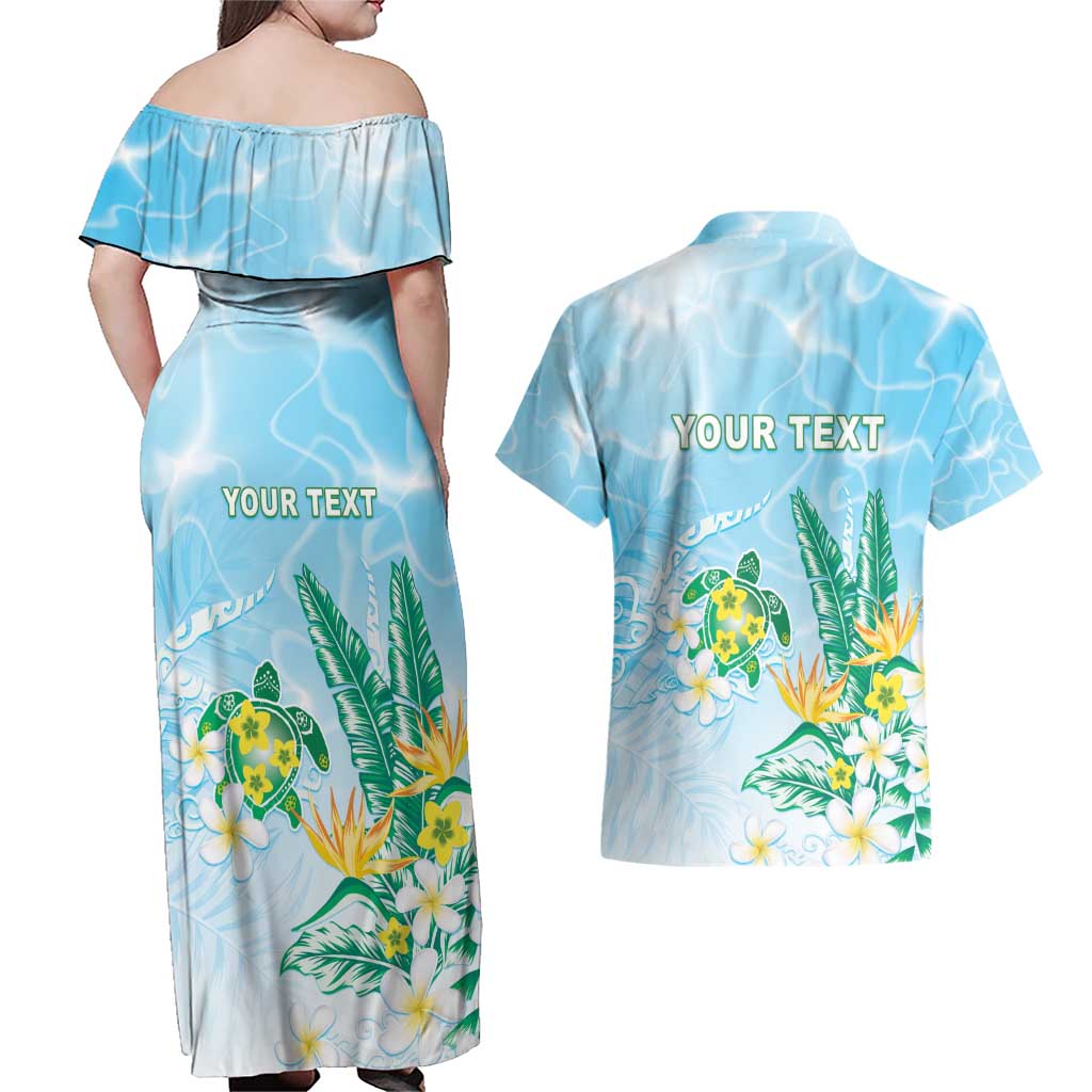Personalised 2025 Aloha Hawaii Couples Matching Off Shoulder Maxi Dress and Hawaiian Shirt Tropical Flowers And Honu LT05 - Polynesian Pride