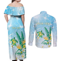 Personalised 2025 Aloha Hawaii Couples Matching Off Shoulder Maxi Dress and Long Sleeve Button Shirt Tropical Flowers And Honu LT05 - Polynesian Pride