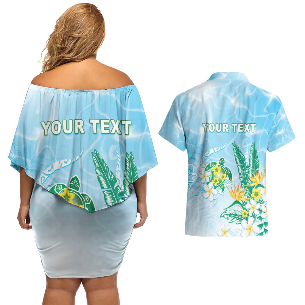 Personalised 2025 Aloha Hawaii Couples Matching Off Shoulder Short Dress and Hawaiian Shirt Tropical Flowers And Honu LT05 - Polynesian Pride