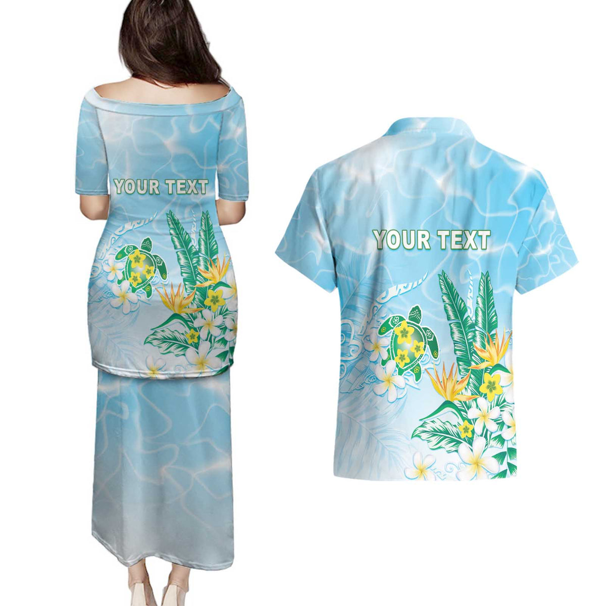 Personalised 2025 Aloha Hawaii Couples Matching Puletasi and Hawaiian Shirt Tropical Flowers And Honu LT05 - Polynesian Pride