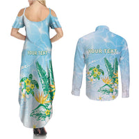 Personalised 2025 Aloha Hawaii Couples Matching Summer Maxi Dress and Long Sleeve Button Shirt Tropical Flowers And Honu LT05 - Polynesian Pride