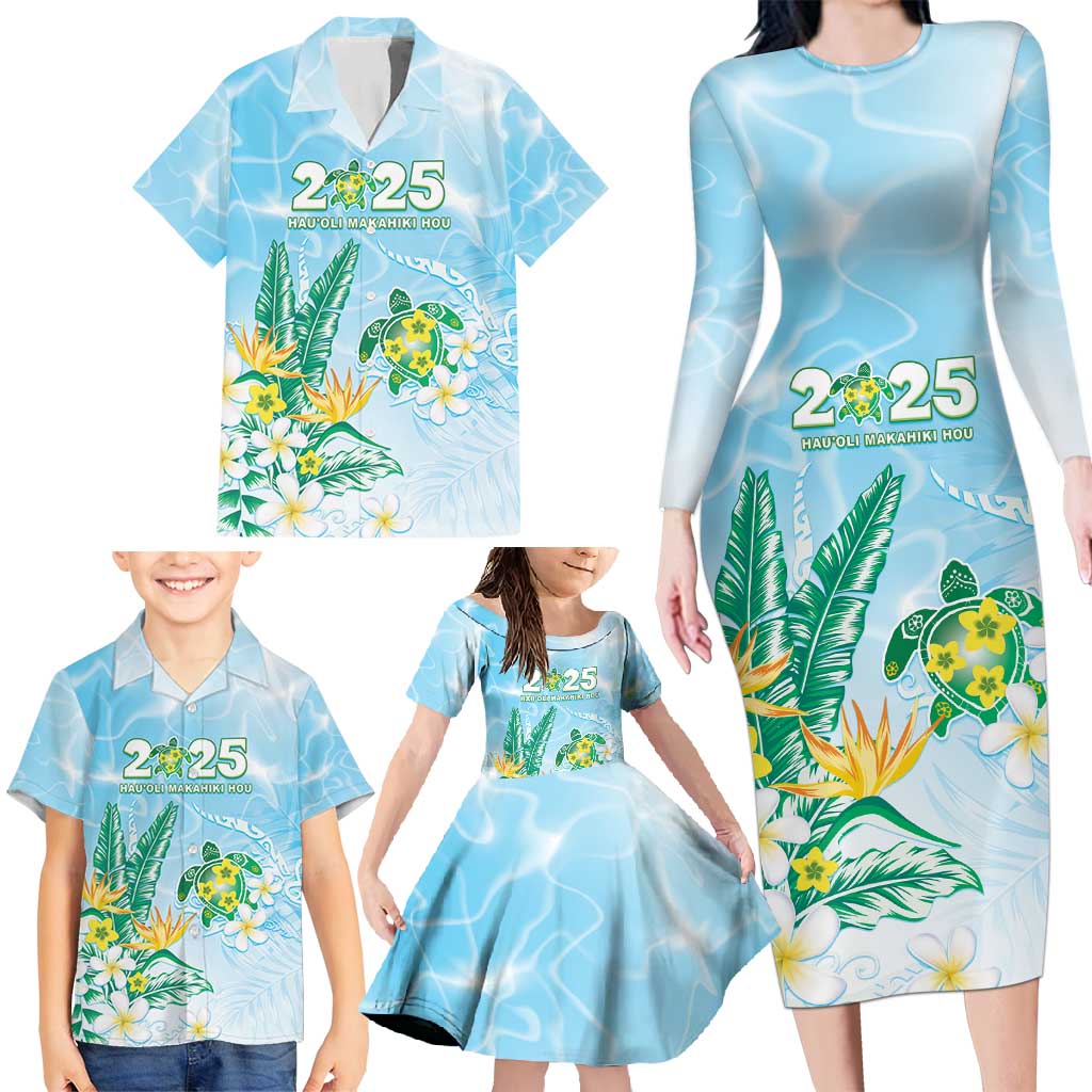 Personalised 2025 Aloha Hawaii Family Matching Long Sleeve Bodycon Dress and Hawaiian Shirt Tropical Flowers And Honu LT05 - Polynesian Pride