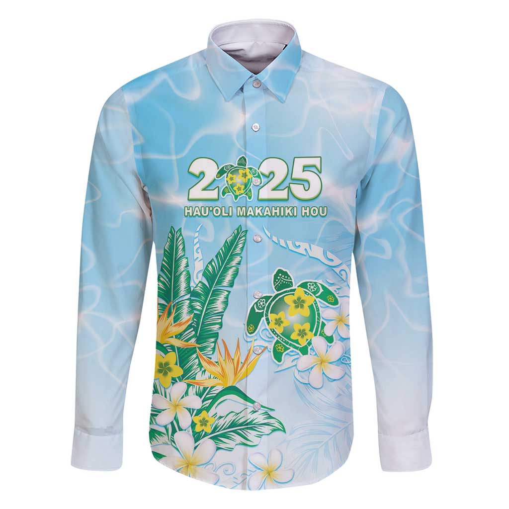 Personalised 2025 Aloha Hawaii Family Matching Mermaid Dress and Hawaiian Shirt Tropical Flowers And Honu LT05 Dad's Shirt - Long Sleeve Blue - Polynesian Pride