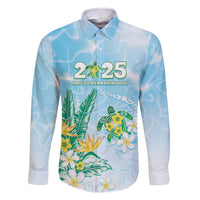 Personalised 2025 Aloha Hawaii Family Matching Off The Shoulder Long Sleeve Dress and Hawaiian Shirt Tropical Flowers And Honu LT05 Dad's Shirt - Long Sleeve Blue - Polynesian Pride