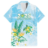 Personalised 2025 Aloha Hawaii Family Matching Off Shoulder Short Dress and Hawaiian Shirt Tropical Flowers And Honu LT05 Dad's Shirt - Short Sleeve Blue - Polynesian Pride