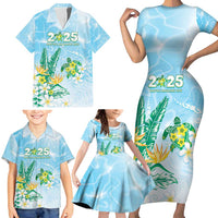 Personalised 2025 Aloha Hawaii Family Matching Short Sleeve Bodycon Dress and Hawaiian Shirt Tropical Flowers And Honu LT05 - Polynesian Pride