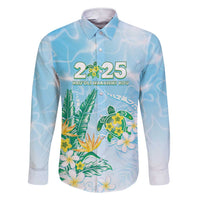 Personalised 2025 Aloha Hawaii Family Matching Short Sleeve Bodycon Dress and Hawaiian Shirt Tropical Flowers And Honu LT05 Dad's Shirt - Long Sleeve Blue - Polynesian Pride
