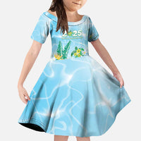 Personalised 2025 Aloha Hawaii Family Matching Tank Maxi Dress and Hawaiian Shirt Tropical Flowers And Honu LT05 Daughter's Dress Blue - Polynesian Pride