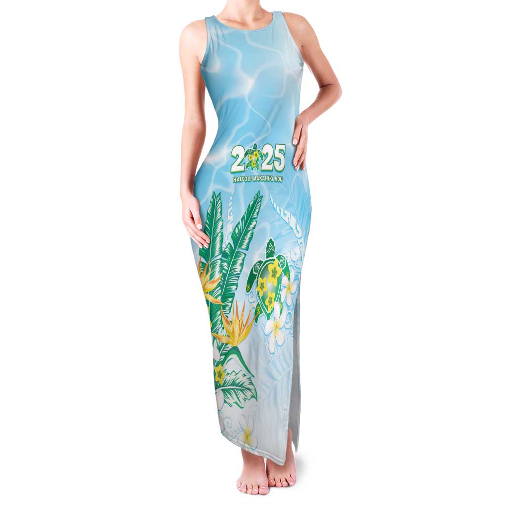 Personalised 2025 Aloha Hawaii Family Matching Tank Maxi Dress and Hawaiian Shirt Tropical Flowers And Honu LT05 Mom's Dress Blue - Polynesian Pride