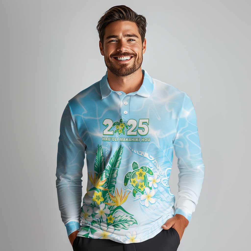 Personalised 2025 Aloha Hawaii Long Sleeve Polo Shirt Tropical Flowers And Honu LT05 - Polynesian Pride